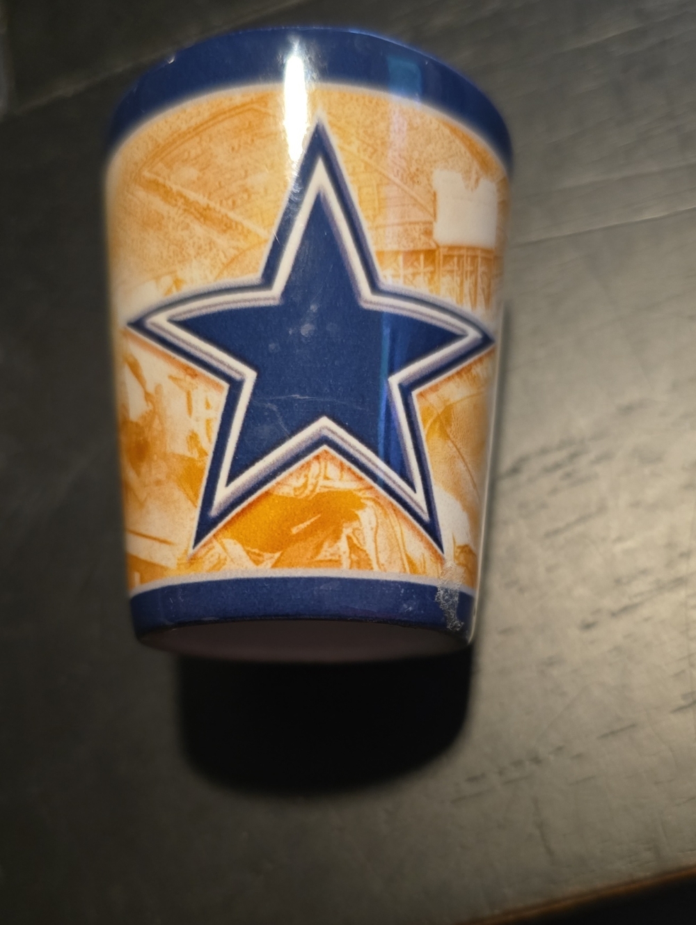 Dallas Cowboys Blue Star Ceramic Shot Glass with Orange Accent